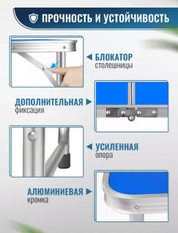 Стол туристический Classmark, 4 стула, 120x60x70см (голубой)