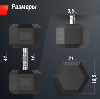 Гантели гексагональные обрезиненные UNIX Fit (40 кг, 2 шт)