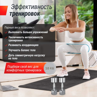 Гантели UNIX Fit PRO круглые, хромированные (10 кг, 2 шт)