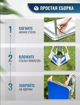 Стол туристический Classmark, 4 стула, 120x60x70см (голубой)