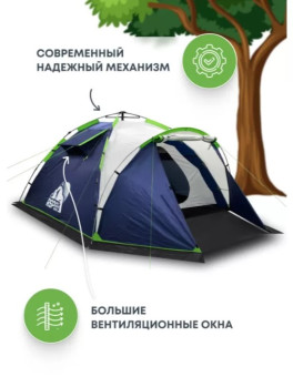 Палатка кемпинговая RSP Narle 3 с автоматическим каркасом (синий)