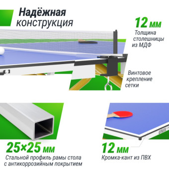 Теннисный стол UNIX Line Simple Indoor 12mm MDF (Синий)