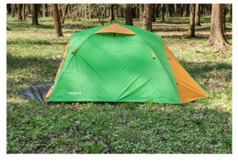 Палатка Sundays ZC-TT009-3P v2 (зеленый/желтый) со спальным мешком ZC-SB001 (синий)